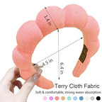 Spa Headbands for Washing Face or Makeup, Sponge Bubble Skincare Headbands, Puffy Terry Cloth Hairband for Women, Skin Care Makeup Headwear Hair Accessories for Girls(Orange Pink)