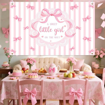 AIBIIN A Sweet Little Girl is on The Way Photography Background Pink Bow Girls - Image 5