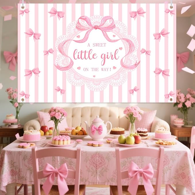 AIBIIN A Sweet Little Girl is on The Way Photography Background Pink Bow Girls - Image 4