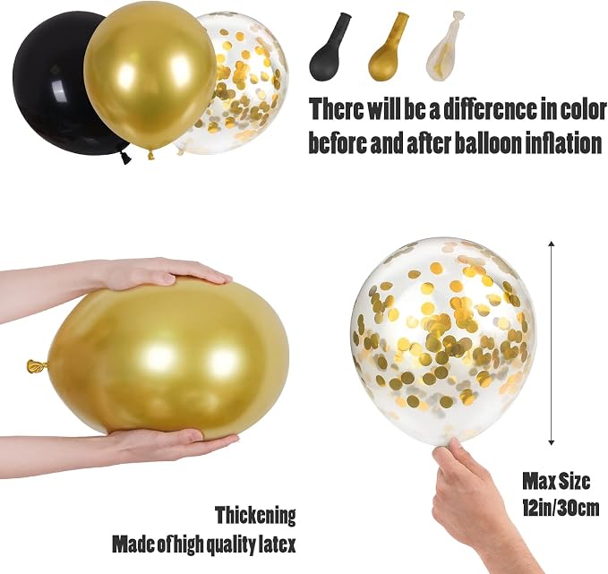 CANREVEL 120pcs Black and Gold Balloons Confetti Metallic Black Gold Latex - Image 4