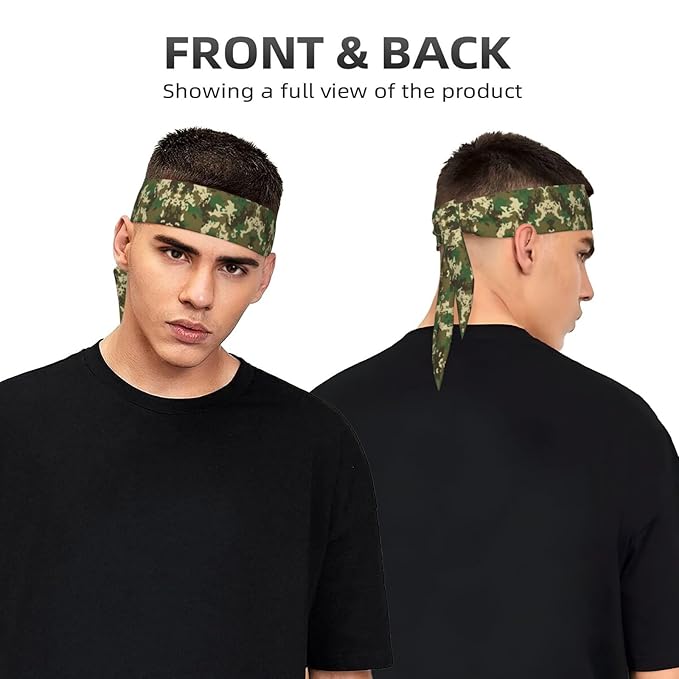 Boys Girls Green Camo Army Camouflage Sports Sweatband Multi Style Beauty Skinny Hair Band Headdress for Yoga Travel Spa