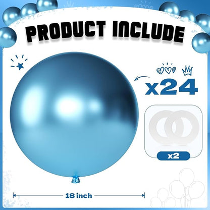 Metallic Blue Balloons 18 Inch 24 Pack Matte Helium Latex Round Balloons - Image 2