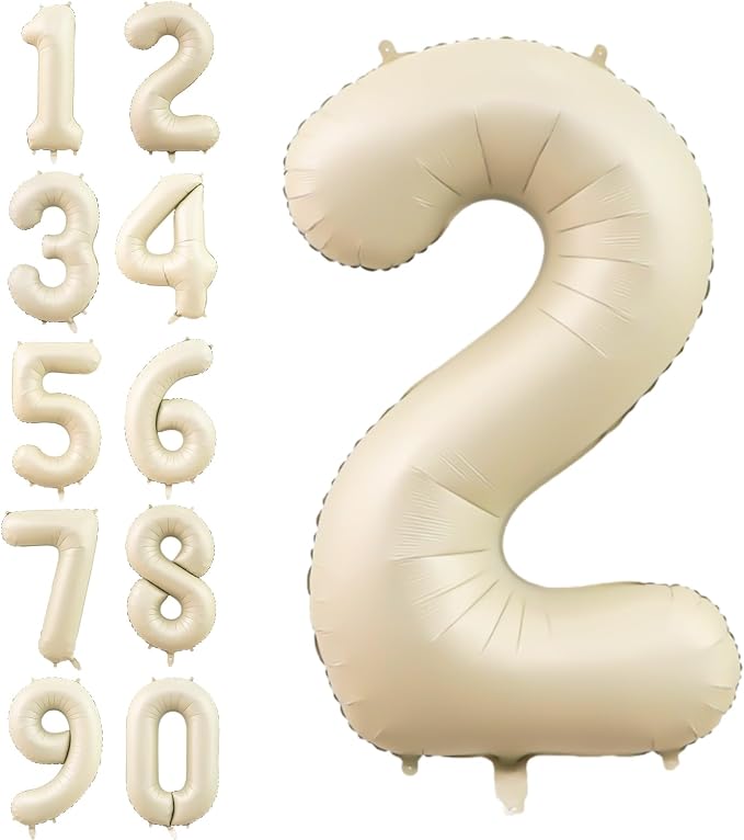 Number 2 Balloon Beige, 40 Inch Large Cream Foil 2 Helium Balloons by Dagelar