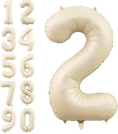 Number 2 Balloon Beige, 40 Inch Large Cream Foil 2 Helium Balloons by Dagelar