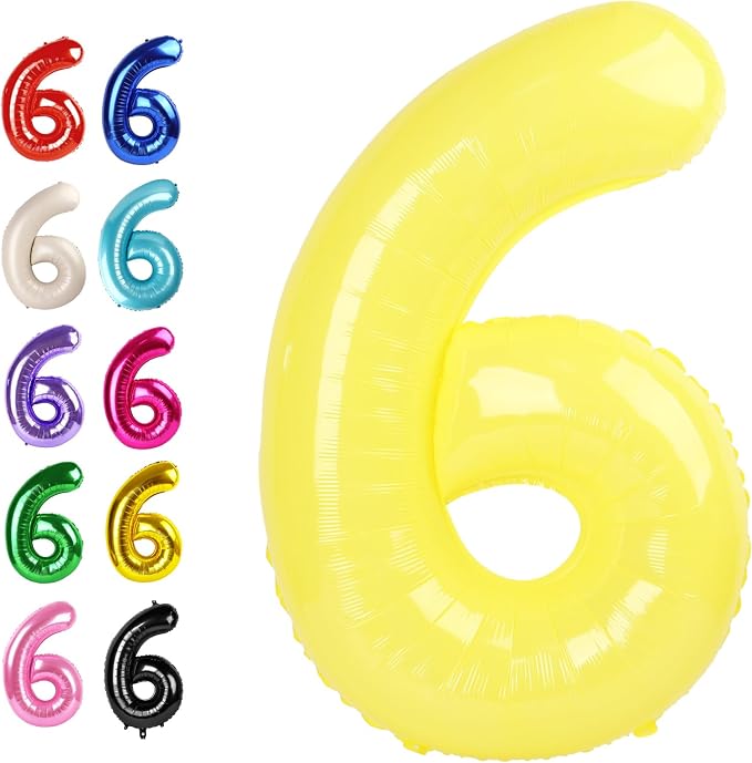 Yellow Number 6 Balloon 40 inch, Balloon numbers party supplies, deco photo by Upgesy
