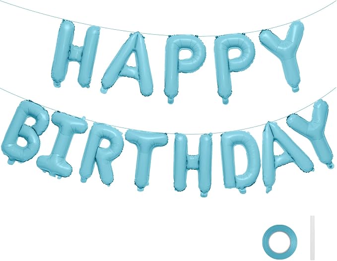 Happy Birthday Balloons Banner 16 Inch Mylar Sign | Blue Reusable Foil Letter by Unknown