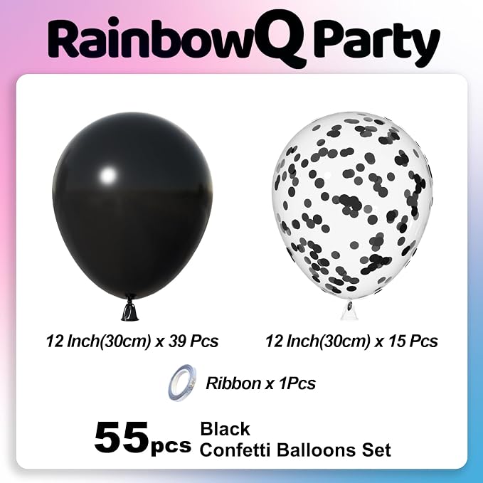 RainbowQ Black Balloons 55Pcs 12 Inch Confetti Latex Helium Party Balloon | - Image 3
