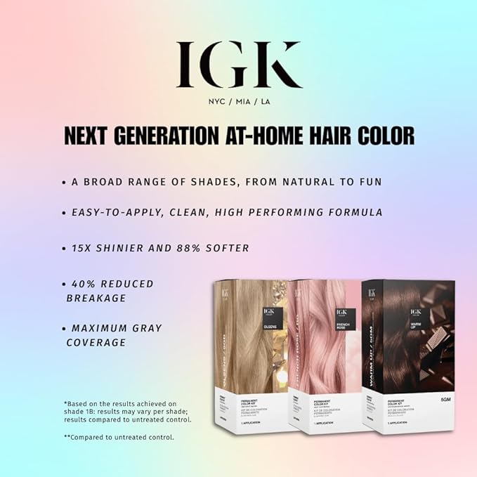 IGK Permanent Hair Color Kit | 1NA Volcanic - Purest Black | 100% Gray Color Coverage + Strengthen + Shine | Ammonia Free