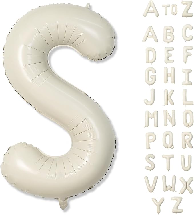 Giant Alphabet S Foil Balloons, Nude Cream White Custom Mylar Letters Balloon by Lingqiang