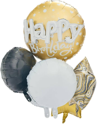 Happy Birthday Balloon Bouquet, Foil Balloons, Star and Marble Design, Party - Image 2