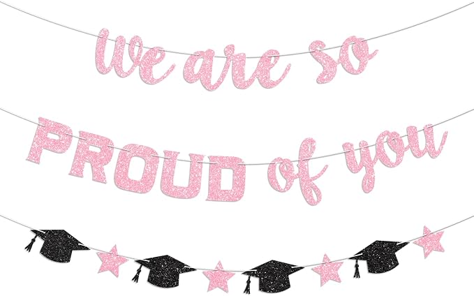 We Are So Proud of You Banner Prestrung Pink Graduation Banner Graduation by Blopee