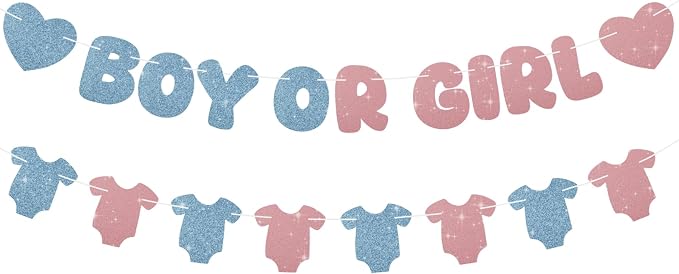 Glitter Pink and Blue Gender Reveal Decorations, Pre-Strung Boy or Girl Banner by SerpizePaty