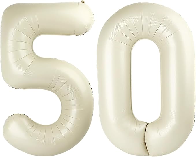Number 50 Balloons 40 Inch for 50th Birthday Party Decorations, Cream | Jumbo by Mluchee