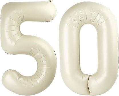 Number 50 Balloons 40 Inch for 50th Birthday Party Decorations, Cream | Jumbo by Mluchee