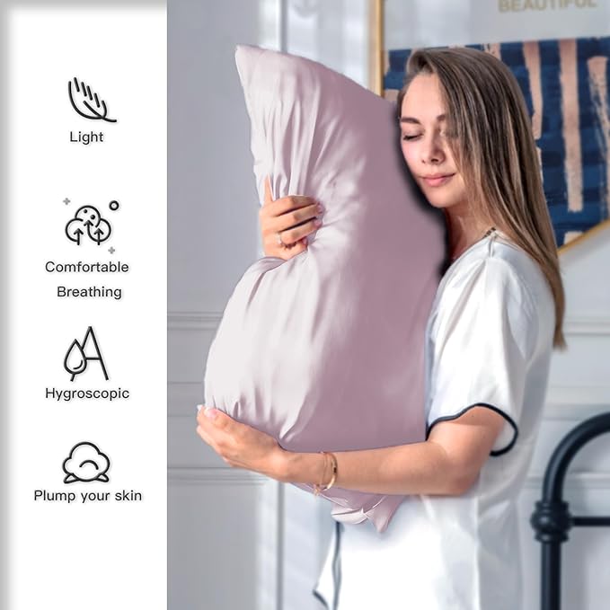 Mulberry Silk Pillow Cases for Hair and Skin King Size Silk Pillowcase with Zipper Soft Breathable Smooth Cooling Satin Silk Pillow Covers for Sleeping (Lavender,20"X 36",1Pcs)