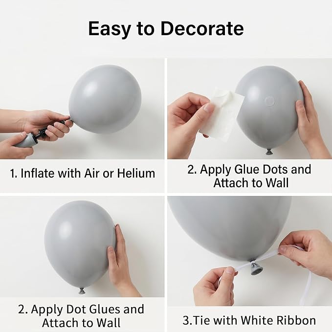 50pcs 12 Inch Matte Gray Latex Balloons | Grey Balloons - Image 3