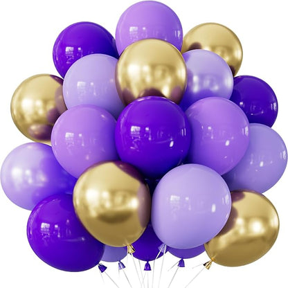 Purple and Gold Balloons, Metallic Gold Balloon | 50Pcs 12 Inch Purple Gold by Adeyoo