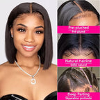 Bob Wig Human Hair 16 Inch 13x4 HD Frontal Bob Wigs Human Hair Pre Plucked with Baby Hair Straight Wigs for Black Women 180% Density Natural Black Wig