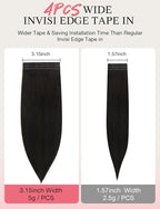 DOORES Invisi Edge Tape in Wide Hair Extensions Human Hair, Natural Black 4PCS Injection Tape ins 20g 14 Inch, Virgin Human 3 Inch Wide Injected Extensions Invisible