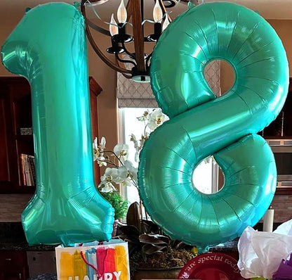 8 Balloon Numbers Party Decorations, 40In Blue-green Balloons - Image 4