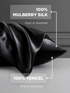 Mulberry Silk Pillowcase for Hair and Skin, SGMSILK 22 Momme Natural Silk Pillow Cases with Zipper, 6A Soft and Smooth Single Sided Pure Silk Pillow Cover (Black, Standard 20"x26")