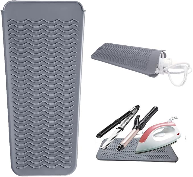Heat Resistant Silicone Mat Pouch,Hair Styling Tools for Curling Irons, Flat Irons, Hair Straightener， 11.5 * 6 Inches, Food Grade Silicone, Grey