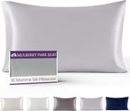 Mulberry Park 30 Momme Silk Pillowcase - Pure Silk Pillowcase for Hair and Skin, Grade 6A Charmeuse Weave Mulberry Real Silk Pillowcase for Luxury Night Sleep - 1 Pc Silver (Queen 20'' x 30'')