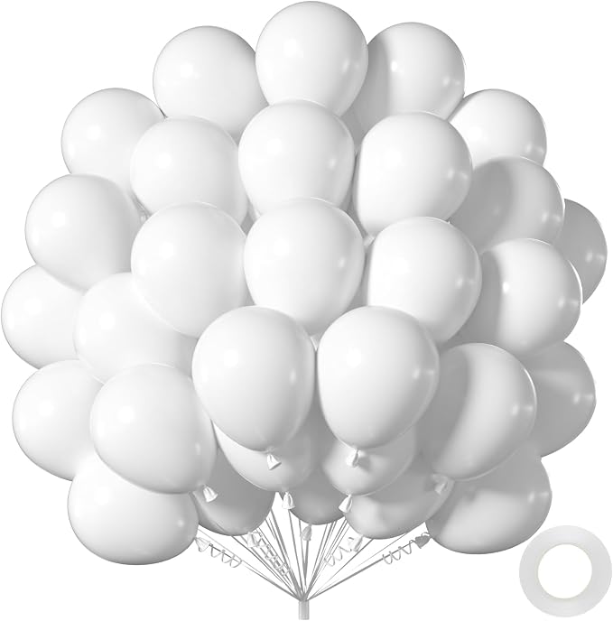 50pcs White Balloons 12 Inch, Premium Matte Thick Latex Party Balloons by Q%26High+Life