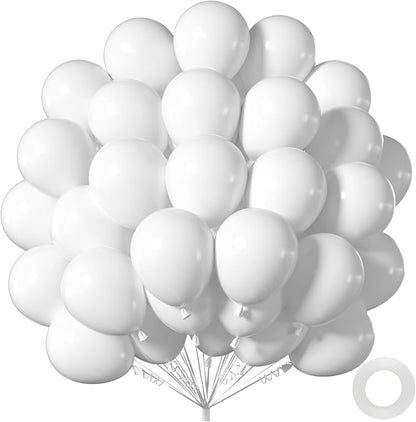50pcs White Balloons 12 Inch, Premium Matte Thick Latex Party Balloons by Q%26High+Life