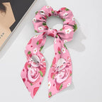 Pack Of 2 Axolotl Elastic Ribbon Hair Ties Floral Strawberry Long Ponytail Scrunchies for Curly Hair Stylish Scarf Scrunchy Womens No Damage Knotted Bow