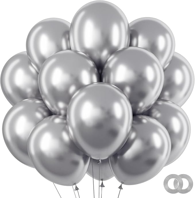 RUBFAC Silver Balloons 65pcs, Metallic Party Balloon 12 Inch by RUBFAC