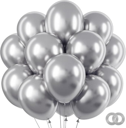 RUBFAC Silver Balloons 65pcs, Metallic Party Balloon 12 Inch by RUBFAC