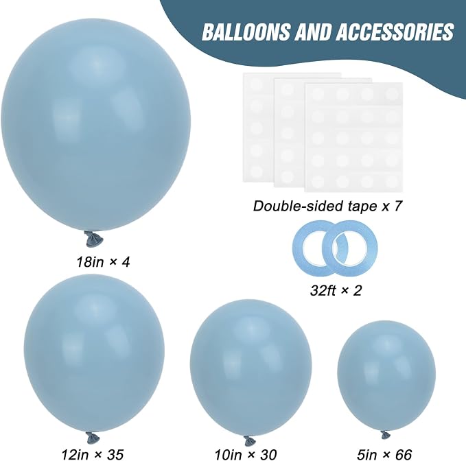 RUBFAC 135pcs Dusty Blue Balloons, Haze Blue Latex Balloon Different Sizes 18 - Image 2