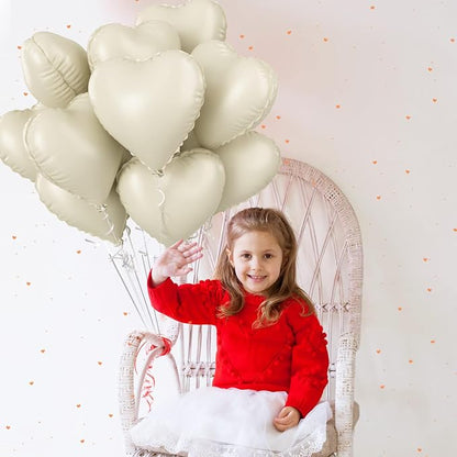 Cream Heart Balloons, 18inch Beige Foil Valentine Balloons - Image 9