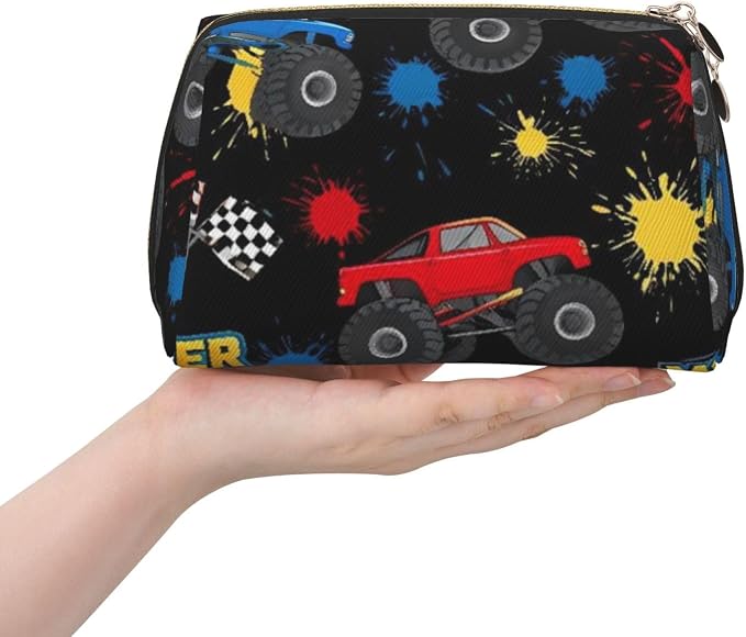 Monster Truck Car Leather Makeup Bag Cosmetic Pouch Portable Travel Toiletry - Image 3