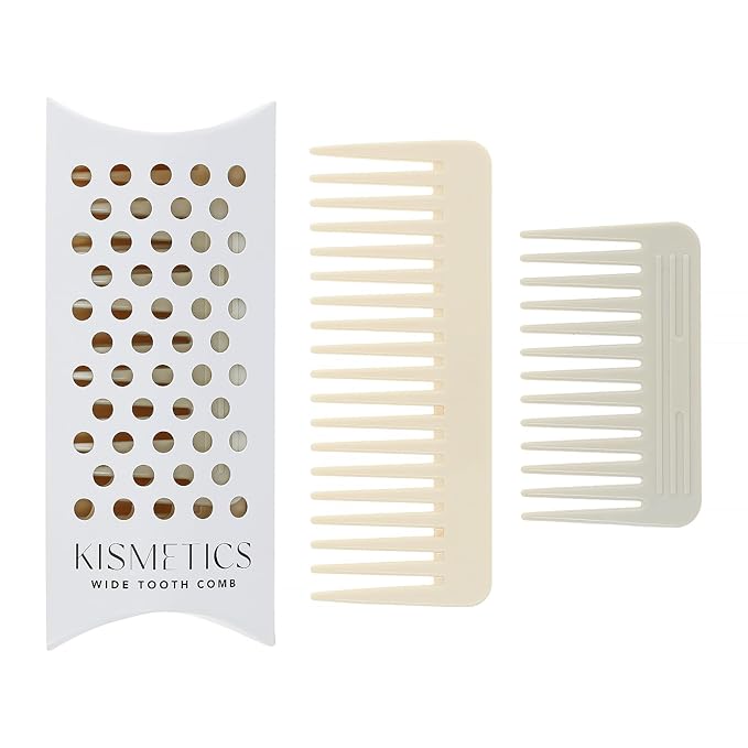 One large, one small, two-piece Wide Tooth Comb，No Handle Detangler Accessories，Large Hair Detangling Comb for Curly, Straight,Wet Dry Hair（Creamy Beige,Light Gray）