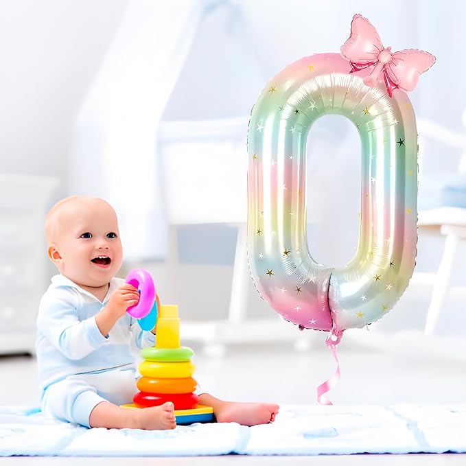 Number 0 40 Inch Rainbow Star Gradient Giant Number Balloon & Mini Bow Balloon - Image 3
