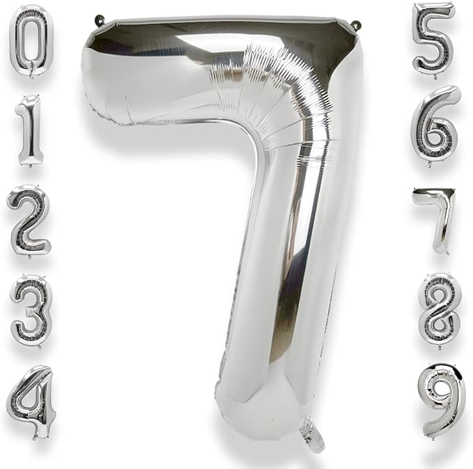 AULE 40 Inch Silver 7 Balloon Number Foil 0-9 Birthday Big Numbers | Birthday by AULE