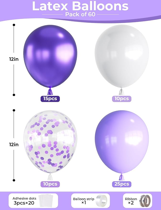 Purple and White Balloons, 12 Inch Graduation Balloons, Lavender Lilac Balloon - Image 5
