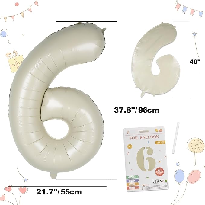 CARGEN 40 Inch Creamy White Number 6 Balloon Boho Neutral Party Decoration | - Image 3