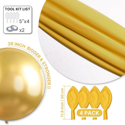 PartyWoo Metallic Gold Balloons 4pcs Chrome Gold Color 36 Inch | Balloons - Image 6