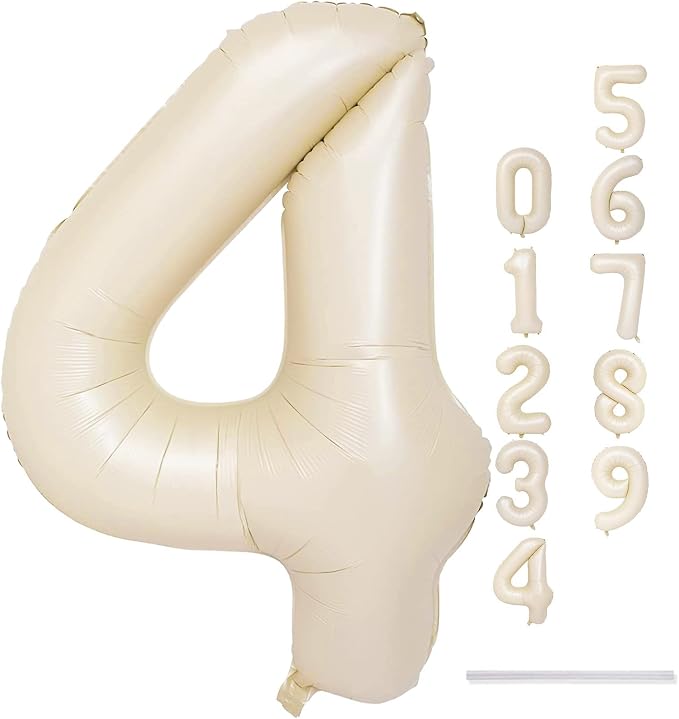 Cream 4 Balloons, 40 Inch Large Beige Foil Number Balloons Set 0-9, Self - Image 9