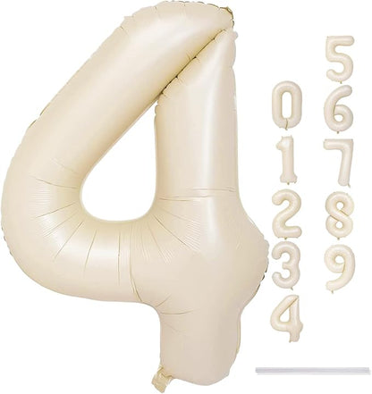 Cream 4 Balloons, 40 Inch Large Beige Foil Number Balloons Set 0-9, Self - Image 9