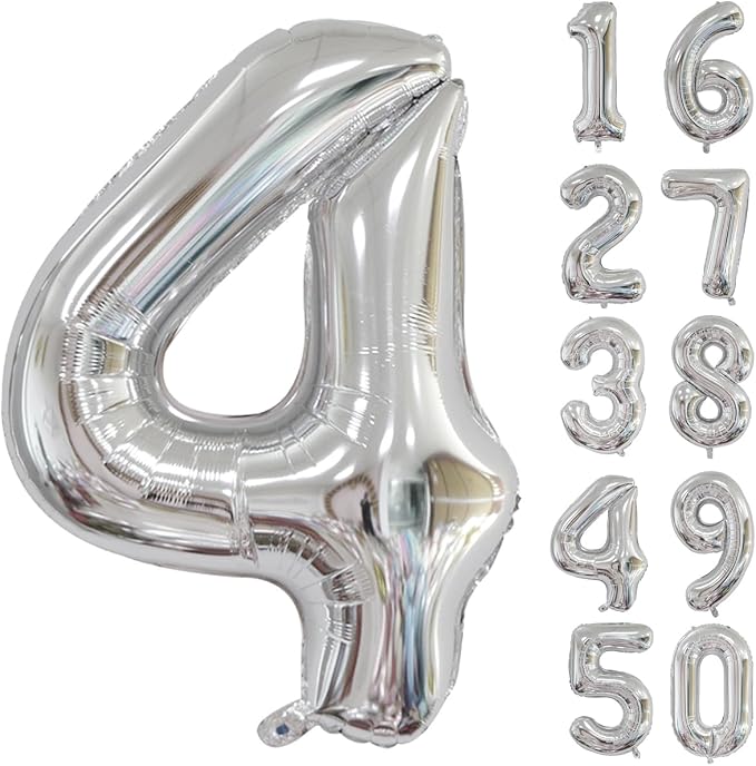 40 inch Silver Number Balloon Giant Foil Helium Balloons Silver Number 4 Balloon by Yeodong