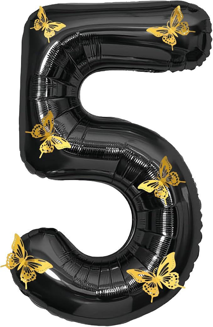 40 Inch Black Number 5 Balloon by GLASNES