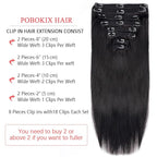 Straight Clip in Hair Extensions Real Human Hair 8Pcs Remy Human Hair Clip ins for Women, Natural Soft Silk Straight Human Hair 120g 24inch #1B Natural Black