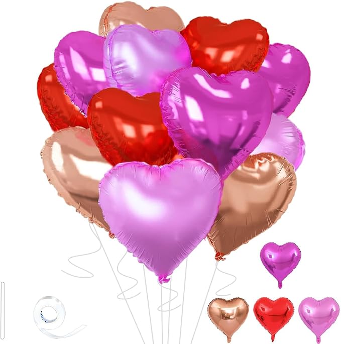 Rose Gold & Red Heart Balloons，18 Inch Purple Foil Love Heart Shaped Balloons by Wuhetyo