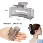 3.5 Inch Medium Hair Accessories - 6 Pack Square and Rectangle Banana Jaw Clips for Women and Girls - Tea