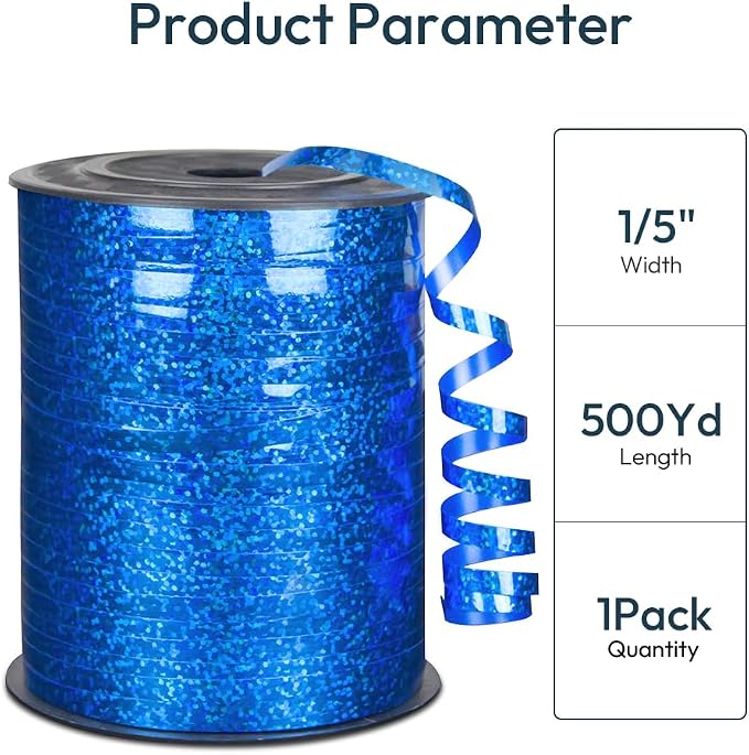 Premium Blue Shiny Curling Shiny Ribbon, 1/5" Wide x 500 Yards Christmas - Image 2