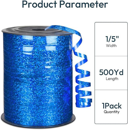 Premium Blue Shiny Curling Shiny Ribbon, 1/5" Wide x 500 Yards Christmas - Image 2